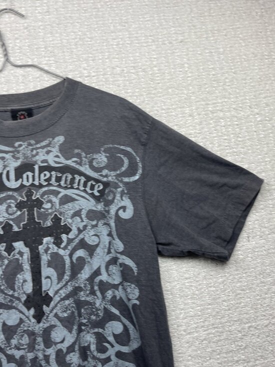 Y2K Zero Tolerance Gray T-shirt Grunge Punk Goth Affliction Style Cross Men Sz M - Picture 3 of 11